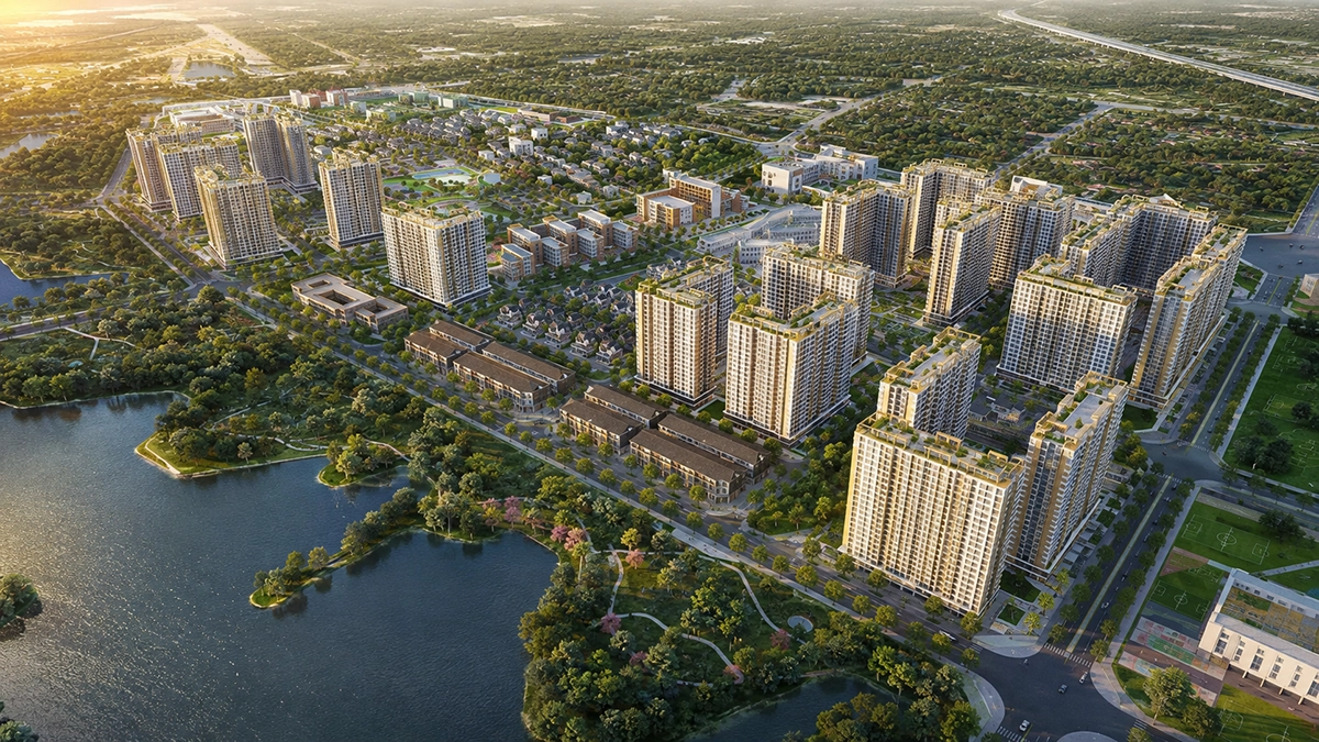 Phối cảnh Evergreen Premium nhìn từ trên cao vào buổi bình minh